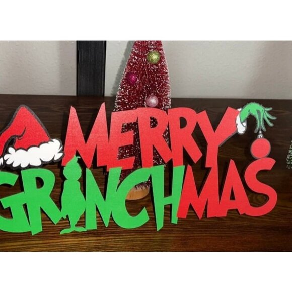 Christmas Decorations Merry Greenchmas Wooden Door Hanging Sign Merry Christmas - Picture 1 of 2